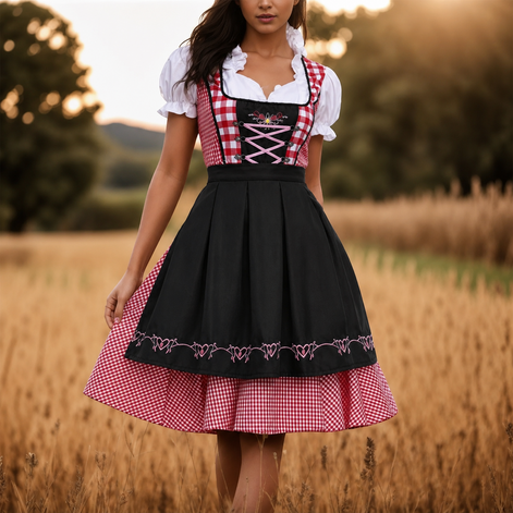 Damen Oktoberfest Dirndl mit Karomuster und Schürze – Liesel