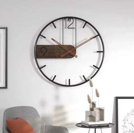 Fusion Wanduhr – 40 cm Metall-Designuhr mit Walnussholz-Zeigern