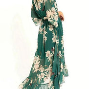Velmira Maxikleid mit Blumenmuster und V-Ausschnitt – langärmeliges Kleid in A-Linien-Form