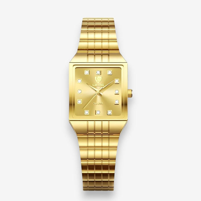 Damen Quarzuhr mit rechteckigem Zifferblatt und Metallarmband