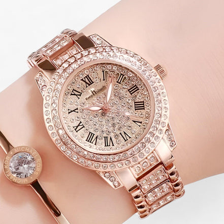 Zirvella Damen Armbanduhr mit Zirkonia-Besatz und Edelstahlarmband