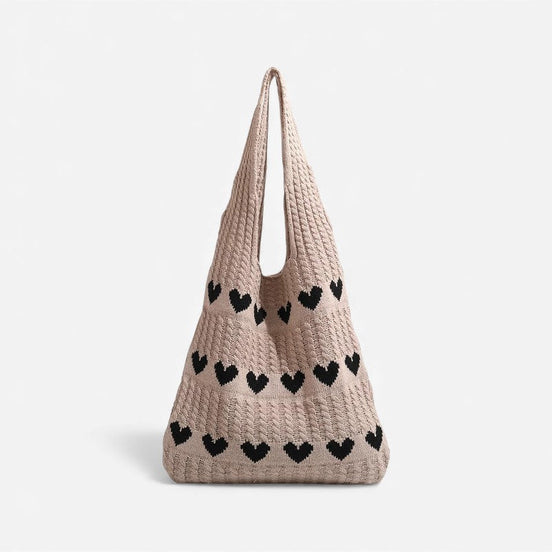 Herina Tote Tasche – Stofftasche mit gesticktem Herzmotiv und Tragegriffen