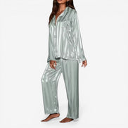Neravia Pyjama Set – Damen Schlafanzug mit Knopfleiste, Langarm Oberteil und weiter Hose