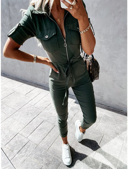 Carvona Overall – Damen Jumpsuit mit Gürtel, Cargo-Stil und verstellbarer Passform
